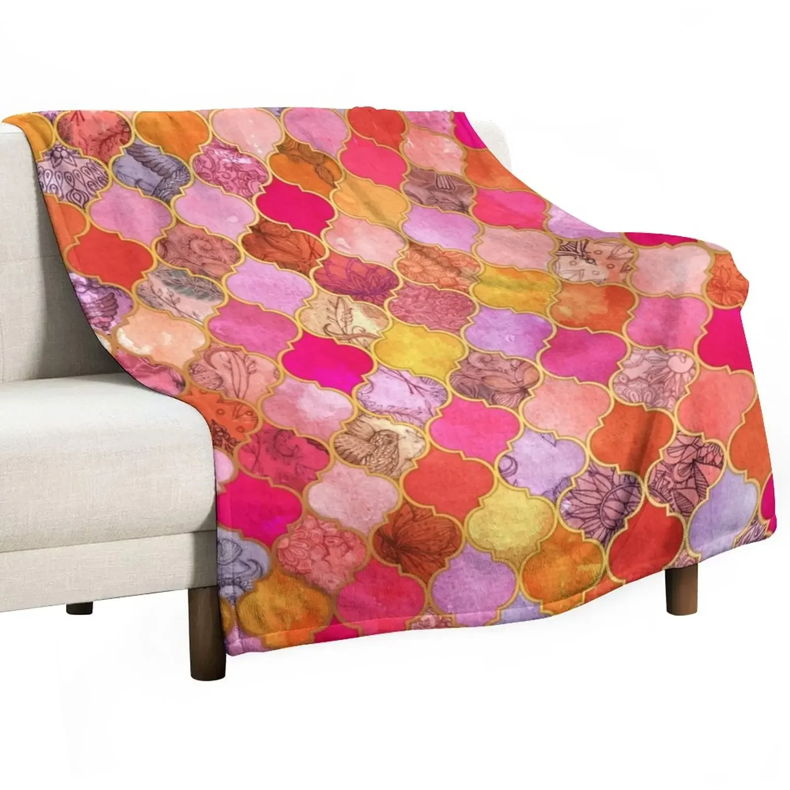 

Hot Pink, Gold, Tangerine & Taupe Decorative Moroccan Tile Pattern Throw Blanket Comforter Vintage Blankets