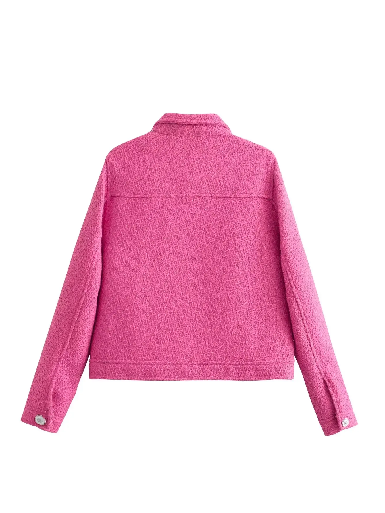 Plus Size Women's Clothing Woolen Coat Lapel Single-Breasted Pink Short Coat For Spring And Autumn The Bust Is In 104-114CM