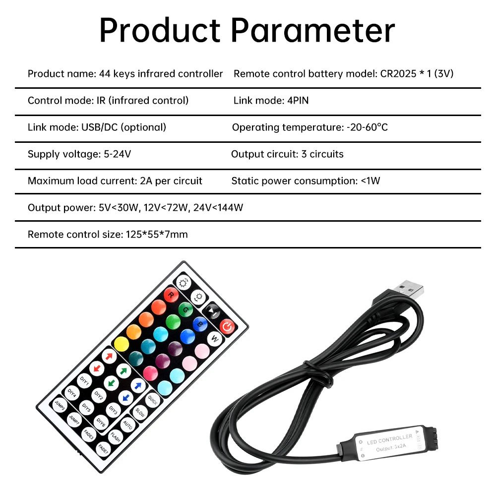 Светодиодная лента USB/DC, контроллер RGB, 44-клавишный ИК-пульт дистанционного управления, диммер, управление яркостью 5-24 В постоянного тока, регулировка яркости для RGB-ленты