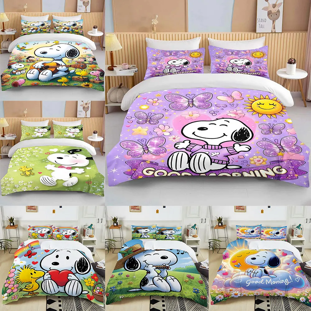 

Cute Snoopy Dog Print Bedding Sets Comforter Cover Bed Cover Duvet Cover Pillow Case 2-3 Pieces Sets Kids Adult Bedroom Decor