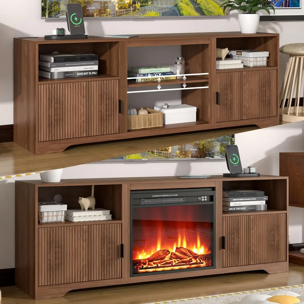 80 TV Stand, Entertainment Center with Adjustable Shelf, Modern Fluted Design for TVs