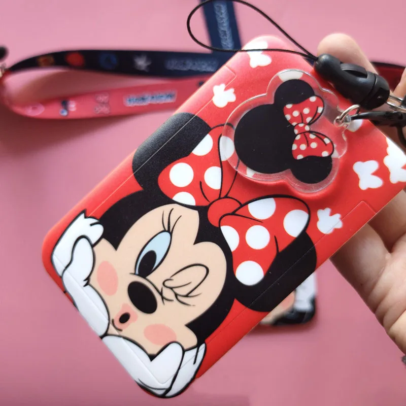 Disney Anime Mickey Minnie Mouse Card Cover Cartoon Figure Stitch Student Campus Card Hanging Bag Card Holder Lanyard ID Card