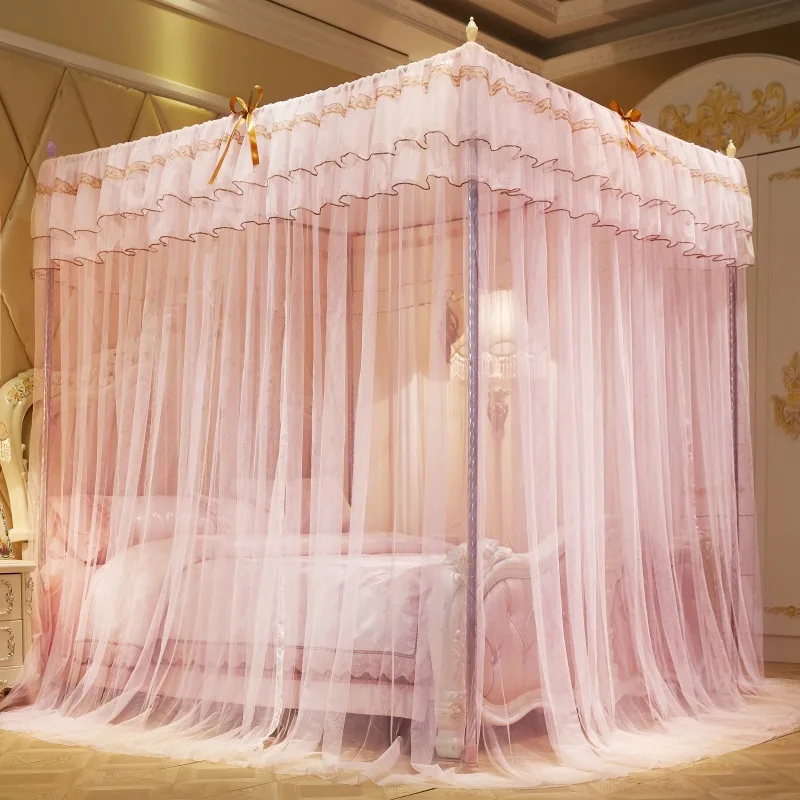 Multi Layered Dome Square Mosquito Nets Three Door Princess Bed Curtain with 25Mm Bracket Summer Mosquito Proof Encrypted Mesh