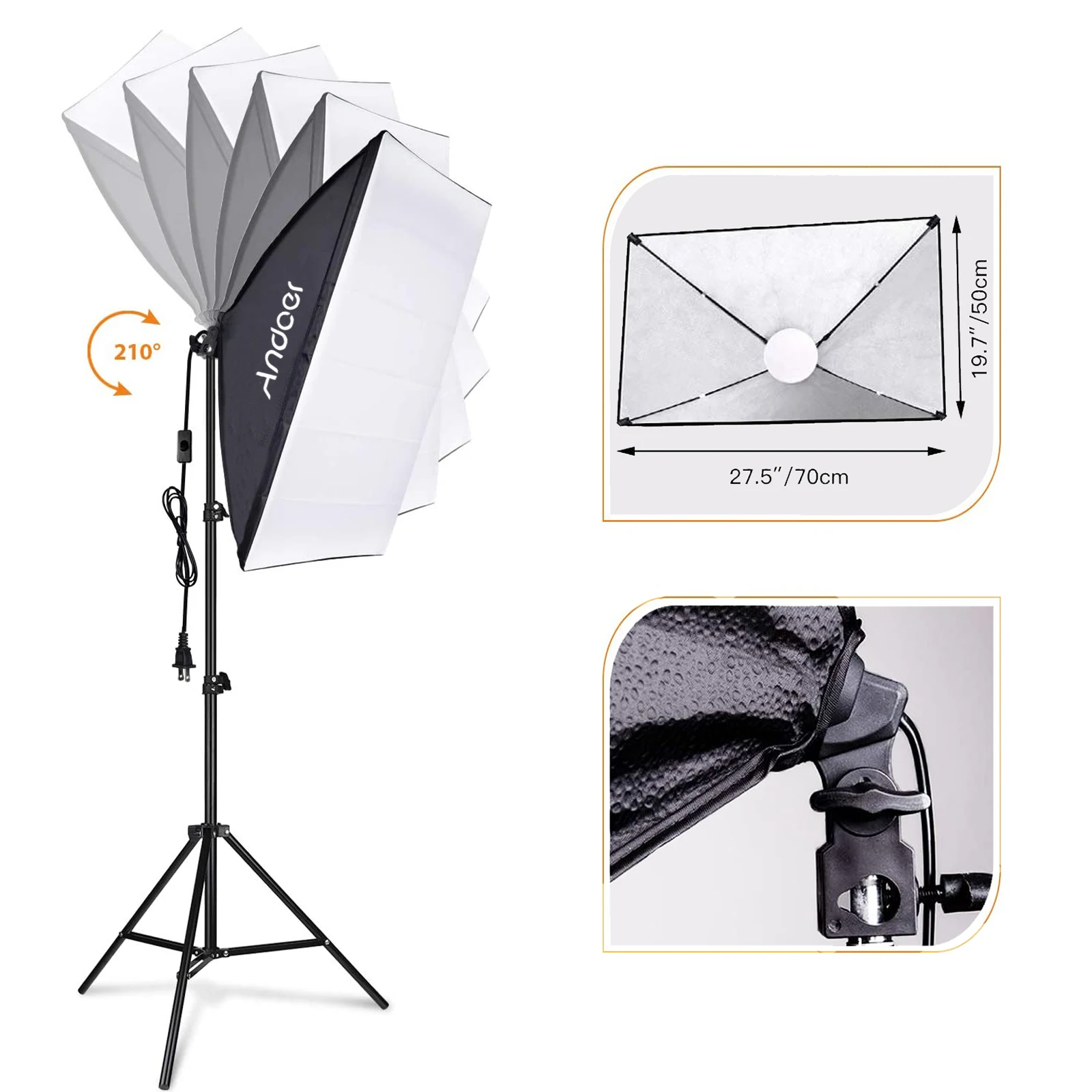 Andoer Studio Photography Light Soft Box Set di illuminazione: lampada a LED + Soft box + portalampada + telecomando