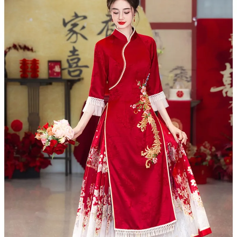 

New Chinese-style cheongsam toasting light luxury dress set