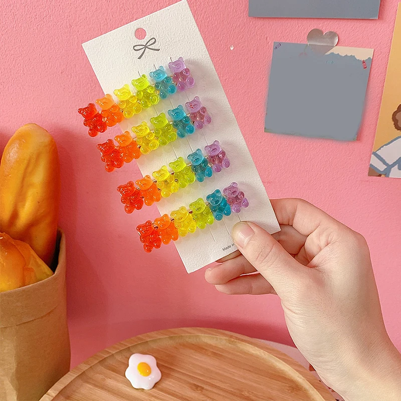 Korea Lovely Candy Color Hairpin Cute Little Bear Hair Clip for Girls Jelly Color Duckbill Clip Headwear Kids Hair Accessories image 4