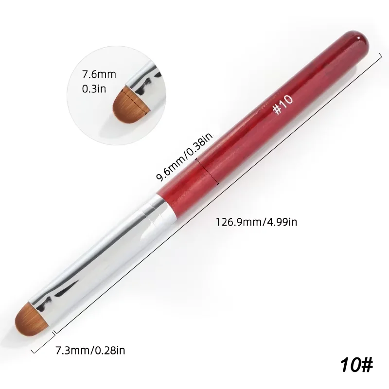 French Nail Brush Red Wood Handle Acrylic Drawing Rhinestone Gel Painting Manicure Tool Size 8-16