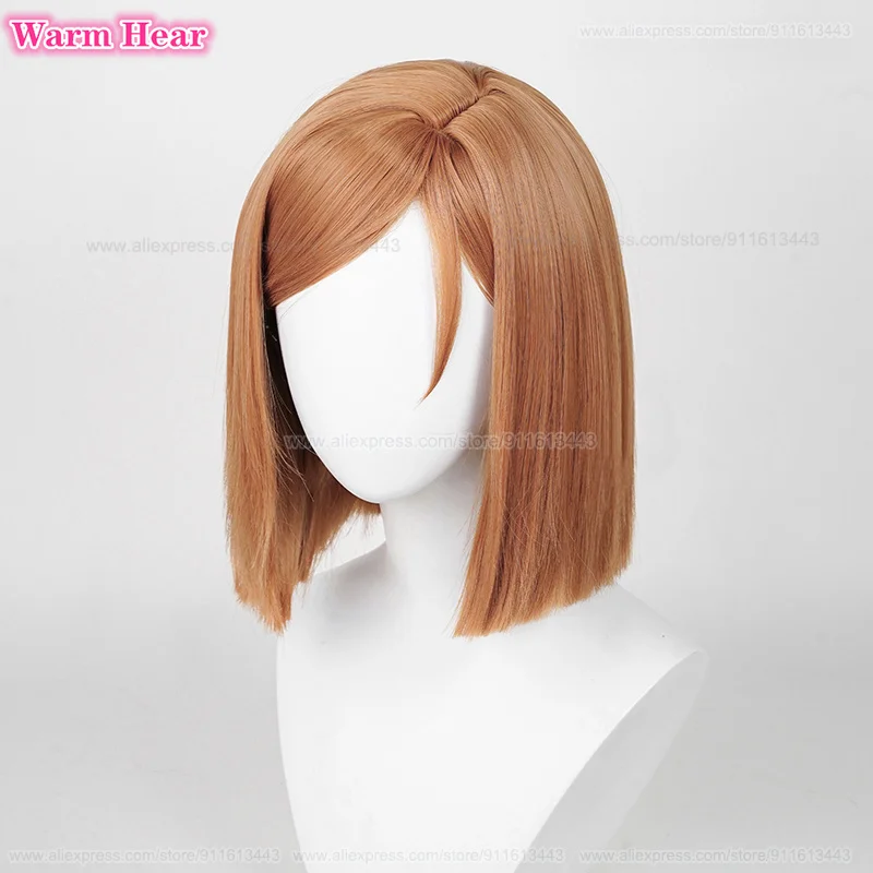 Kugisaki Nobara Anime Perruque Synthétique pour Femme, Cheveux Courts, Marron, Bob Cosplay, Chaleur, Degré, ix, Bonnet, 30cm