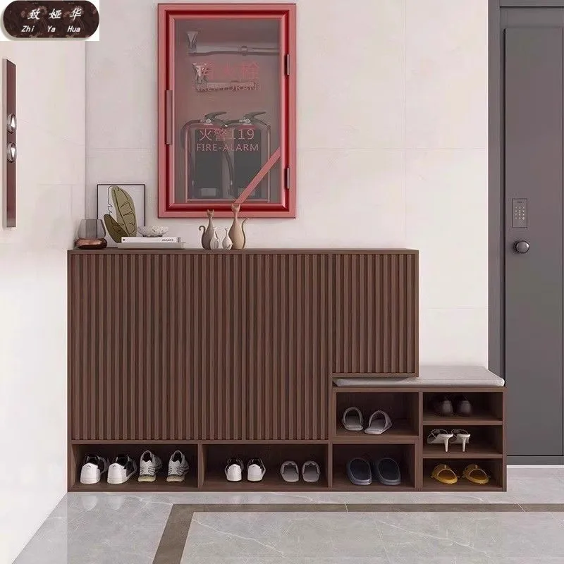 Household entrance corridor outer corridor small apartment locker floor combination corner cabinet solid wood retro shoe cabinet