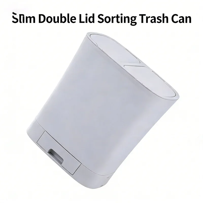 Gray Extra Large Trash Can with Drawer And Lid Narrow Gap Short Height Single Layer Kitchen Garbage Bin for Home Waste Sorting