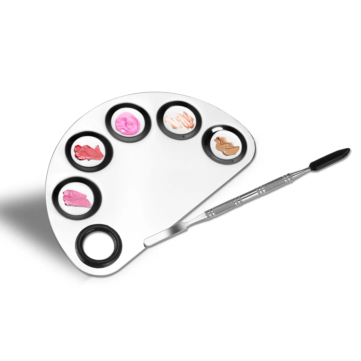 Five Holes Stainless Steel Makeup Palette Mixing Tray Double Ended Spatula Tool for Foundation Lipstick Eye Shadow