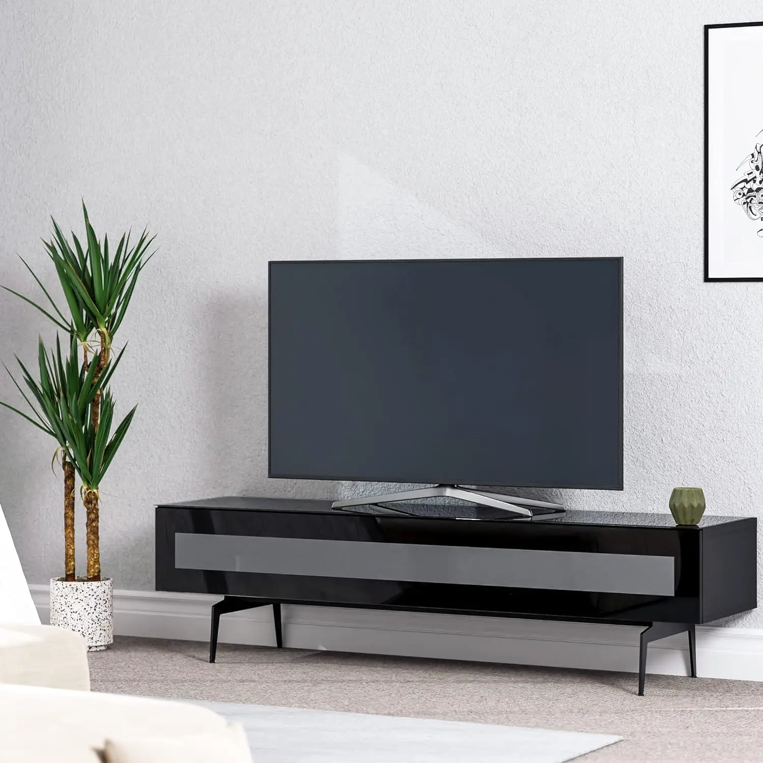 Support TV Premium pour salon-Console multimédia en bois et en verre de luxe avec pieds en métal-Meubles TV et multimédia modernes avec rangement