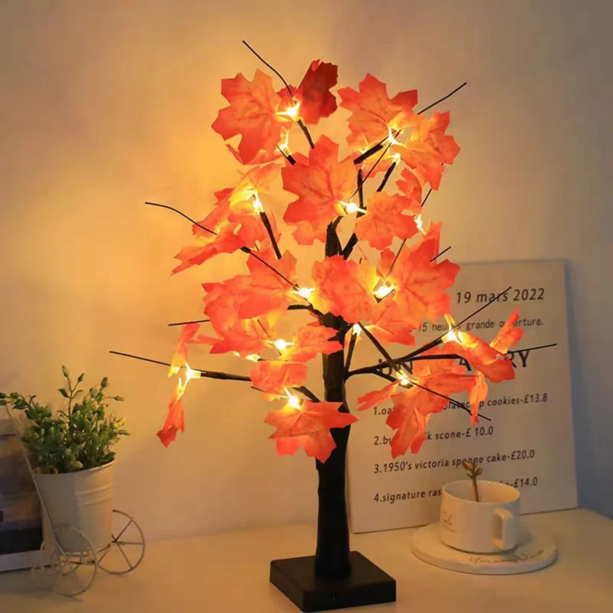 LED simulation maple leaf white birch tree home room decoration light holiday landscape luminous tree night light