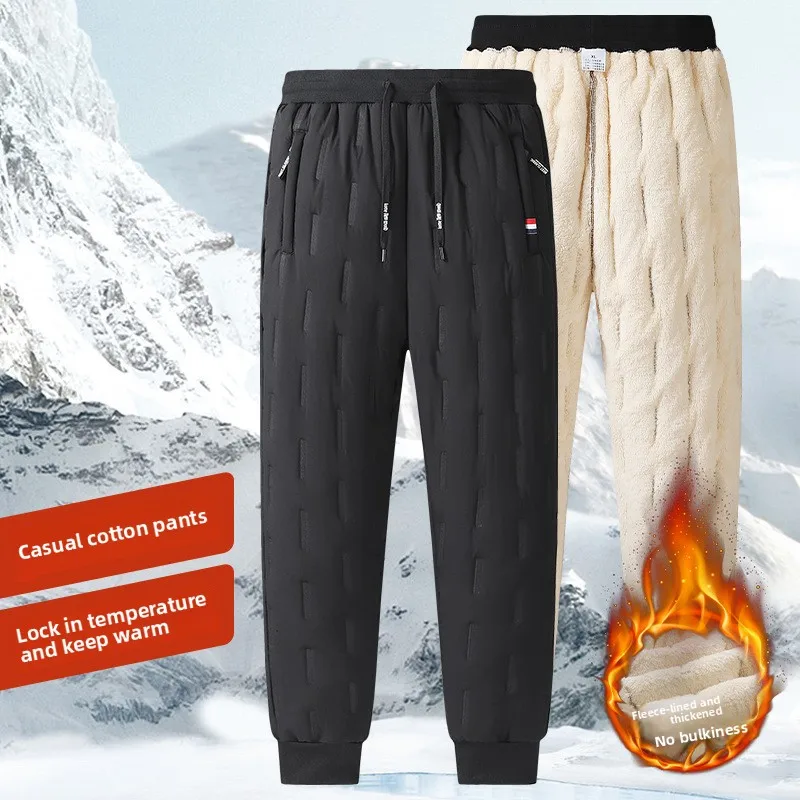 السراويل السوداء الرجال الشتاء السراويل الدافئة لامب المخملية مستقيم كبير الحجم الرجال بناطيل كاجوال زائد المخملية سمكا فضفاض رجل #2