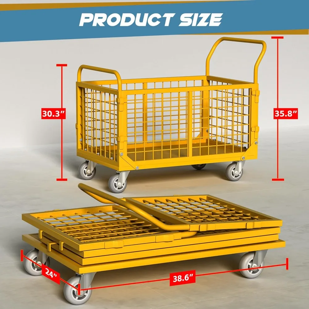 شاحنة منصة شديدة التحمل 5 في 1 مع قفص عربة يد مسطحة دوللي لتخزين كشك الغسيل والبقالة 1800 رطل #2