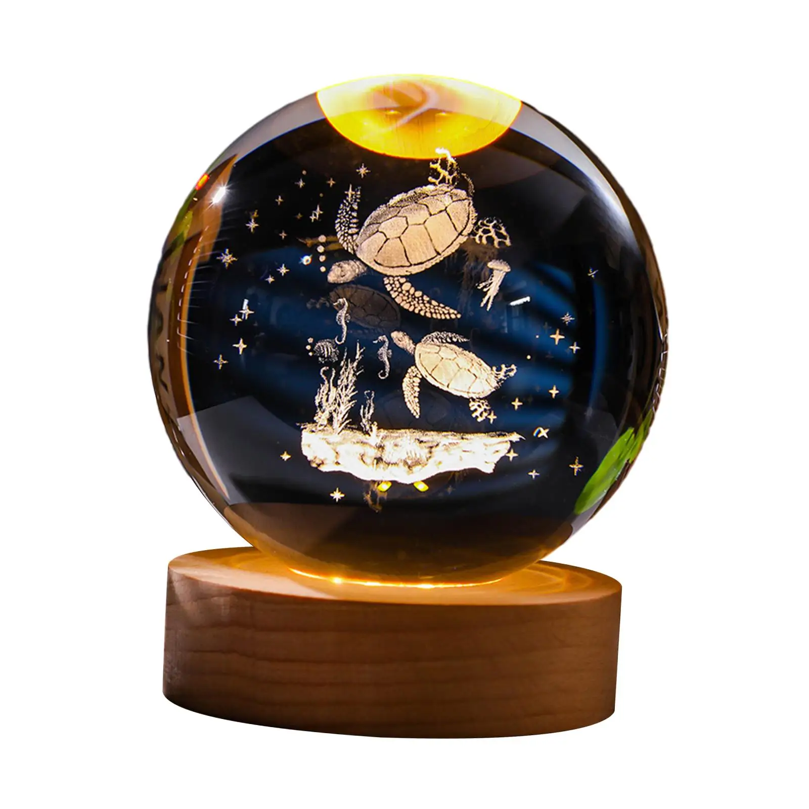 2.4inch 3D Artificial Crystal Ball Night Light Wooden Base Desk Decoration for Housewarming, Anniversary Gift Versatile Sturdy