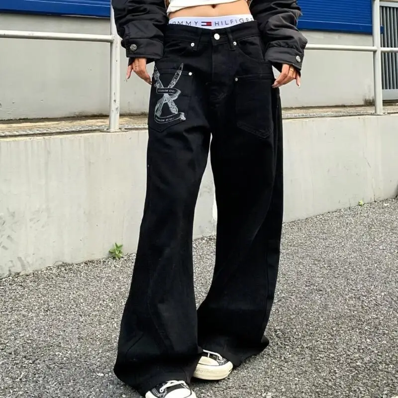 

Винтажные слегка расклешенные джинсы с высокой талией, женские свободные повседневные универсальные брюки Y2K High Street, весенняя мода
