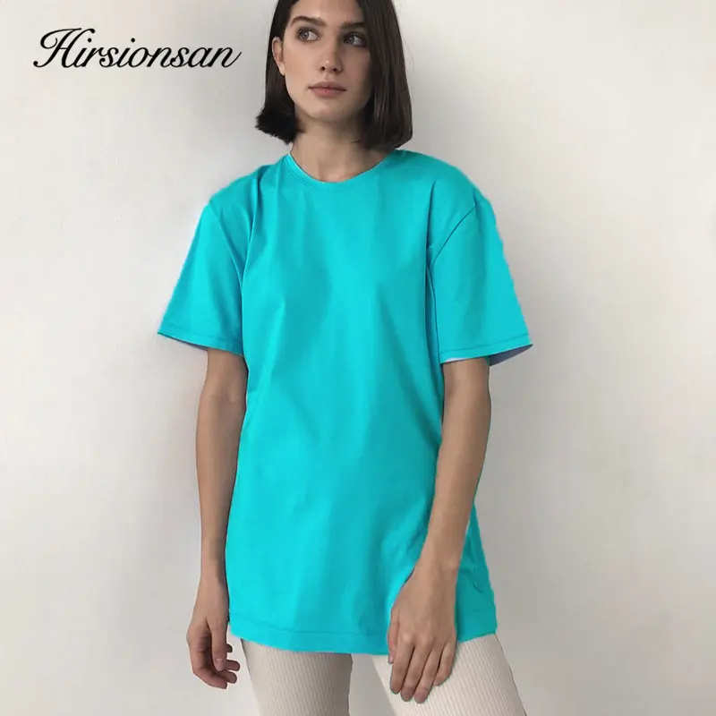 Hirsionsan Summer Casual 20 Colors Oversized T-shirts Women 100% Cotton Mens Tees 2024 New Cusual Solid O Neck Female Tops