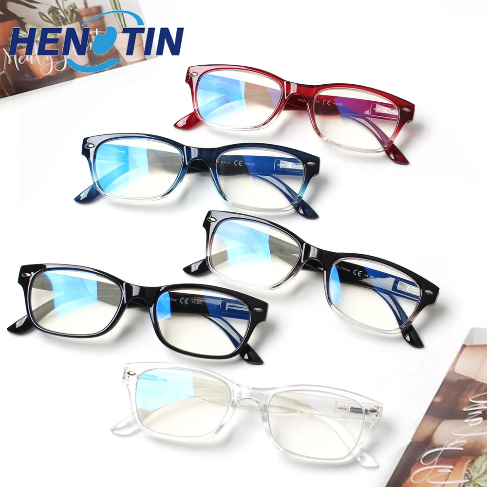 Henotin 5 Pack Oval Frame Reading Glasses Spring Hinge Men Women HD Eyeglasses +2.5