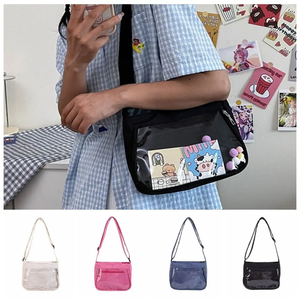 Clear Transparent Pocket Itabag Adjustable Shoulder Strap Solid Color Women Crossbody Bag Large Capacity JK Canvas Shoulder Bag