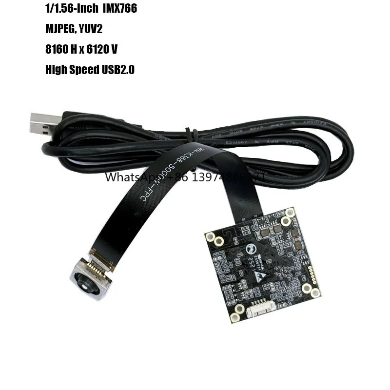 8160Hx6120V 50MP HD 1/1.56-Inch IMX766 USB Camera Module PDAF 84.4 Degree FPC+PCB MJPEG, YUY2  Protocol Plug and Play
