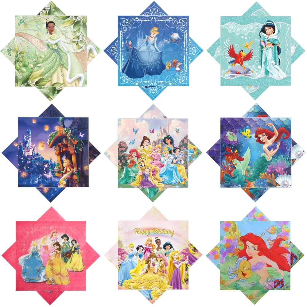 Tovagliolo di carta da tavola tessuto elegante bella decorazione Disney Princess Party Home Belle Mermaid aggrovigliato gelsomino compleanno