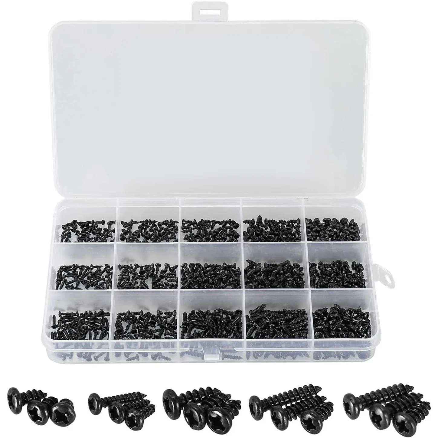 1 Box Mix M1 M1.2 M1.4 M1.7 M2 M2.6 M3 M4 Black Steel Mini Micro Cross Phillips Round Pan Head Self Tapping Wood Screw Set Kit