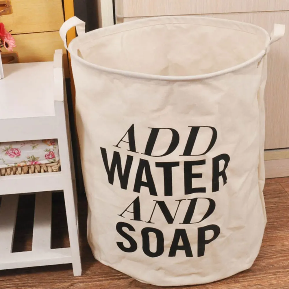 Laundry Basket Bag Foldable Hamper Home Cloth Cotton Linen Round
