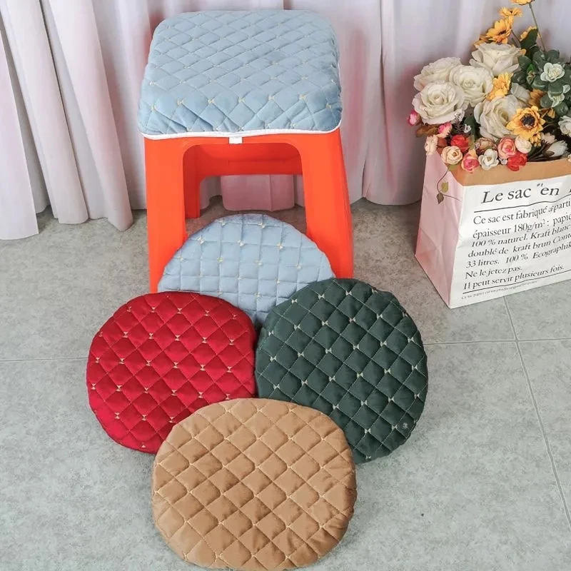 Solid Color Plush Square Stool Cushion Four-season Universal Restaurant Anti-skid Stool Cover Modern Style Thicken Stool Cushion