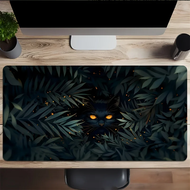 

Очень большой игровой коврик для мыши «Темная ночь» с изображением черной кошки — толстый, нескользящий, моющийся резиновый коврик для стола, подходит для геймеров