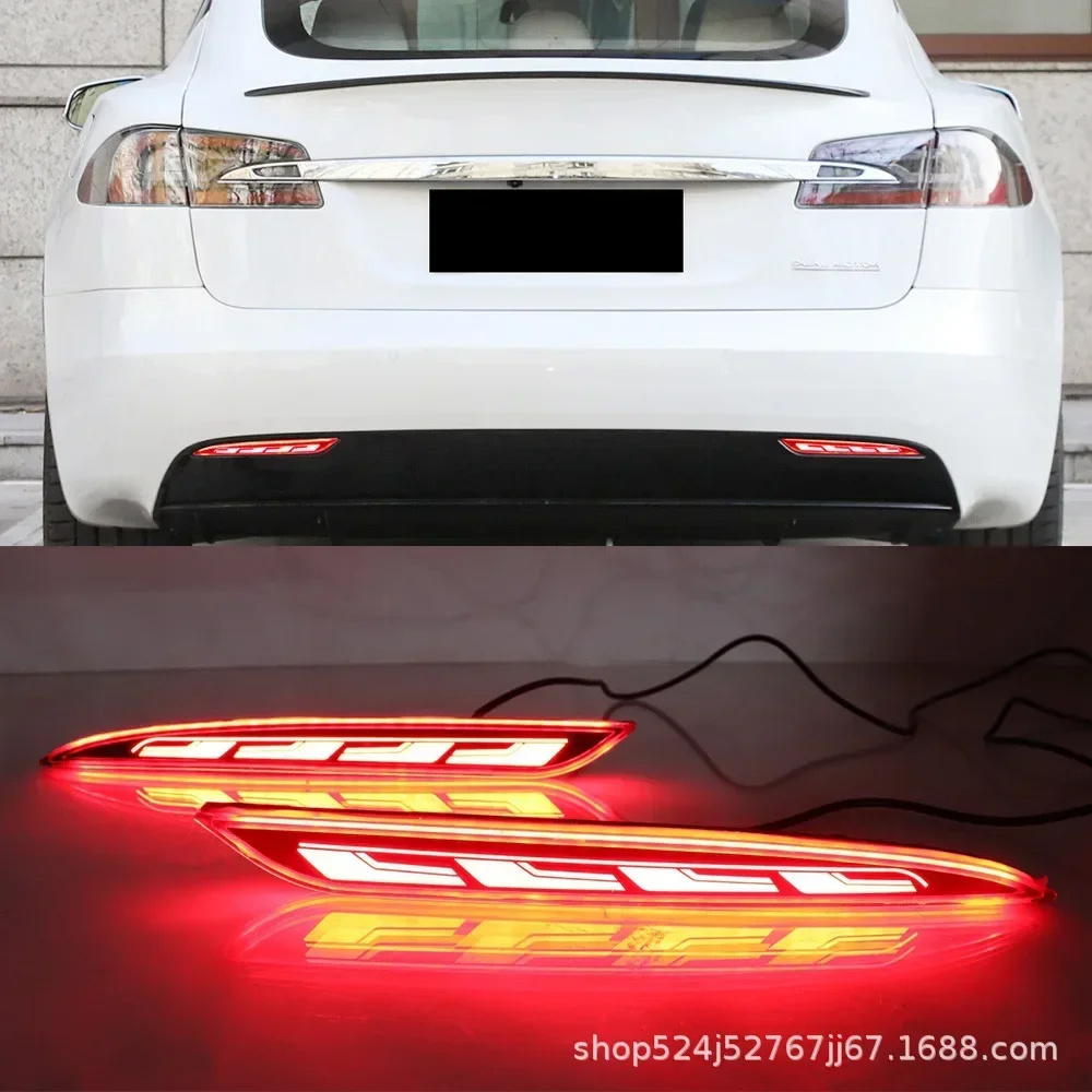 

3 in 1 Car LED Rear Fog Light Brake Light Dynamic Turn Signal Bumper Trim Light for Tesla Model S 2012-2021