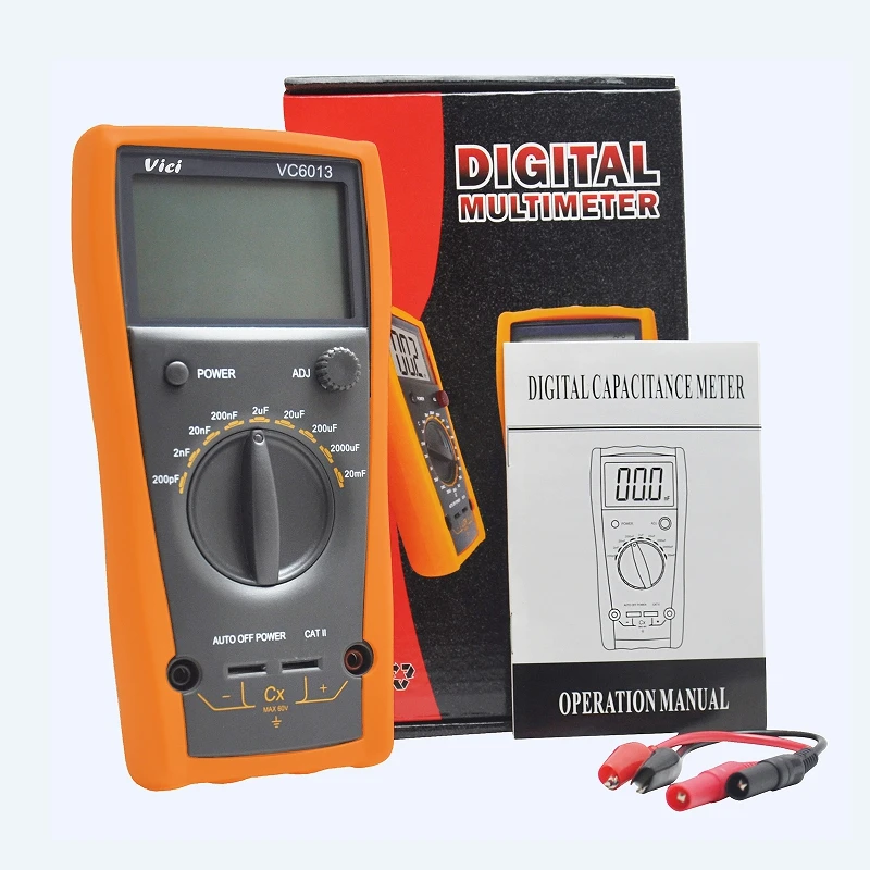 VICI VC6013 Auto Range Digital Capacitance Meter 0.1pF 20mF Cables Switches PCB Circuit Capacitor Self-discharge Tester