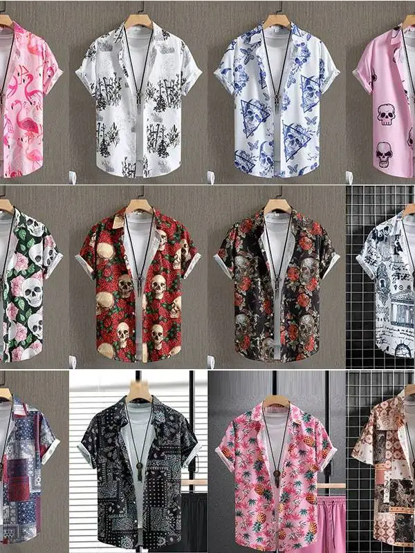 

Summer Clothes Men's Egyptian Sle irt Tops Stand Fit ort Sve Printed PU Leather Cleanfit Collar Summer Collection