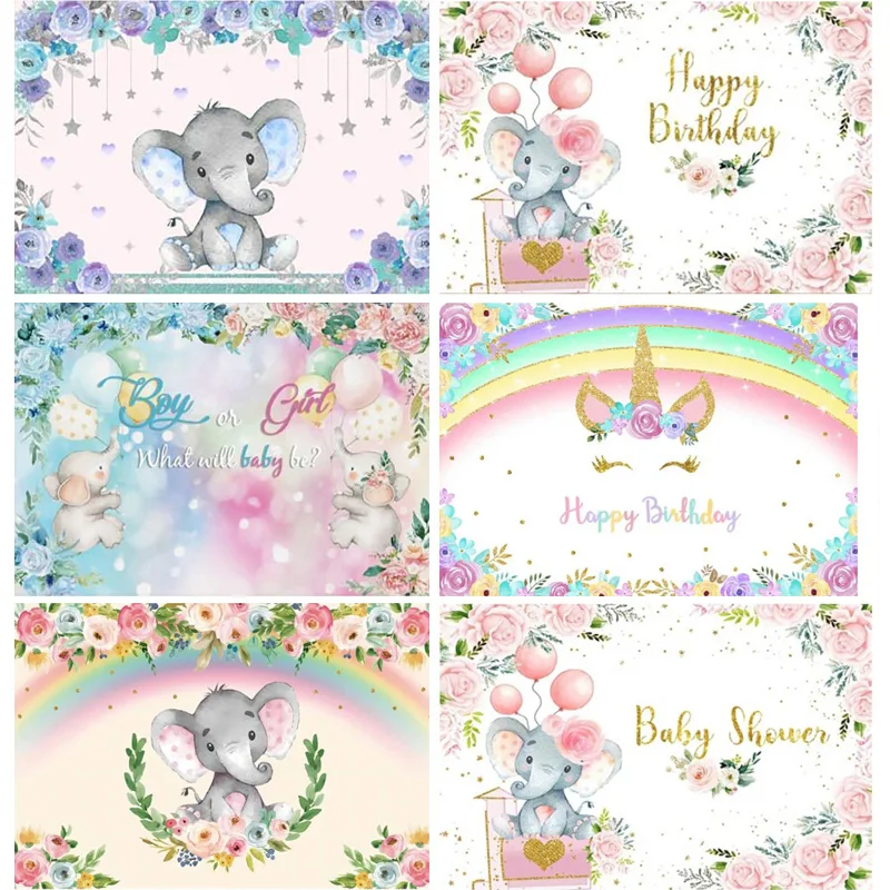 

Wild One Newborn Party Elephant Photography Backdrops Props Hundred days 1st Birthday Animals Photo Studio Background WP-16