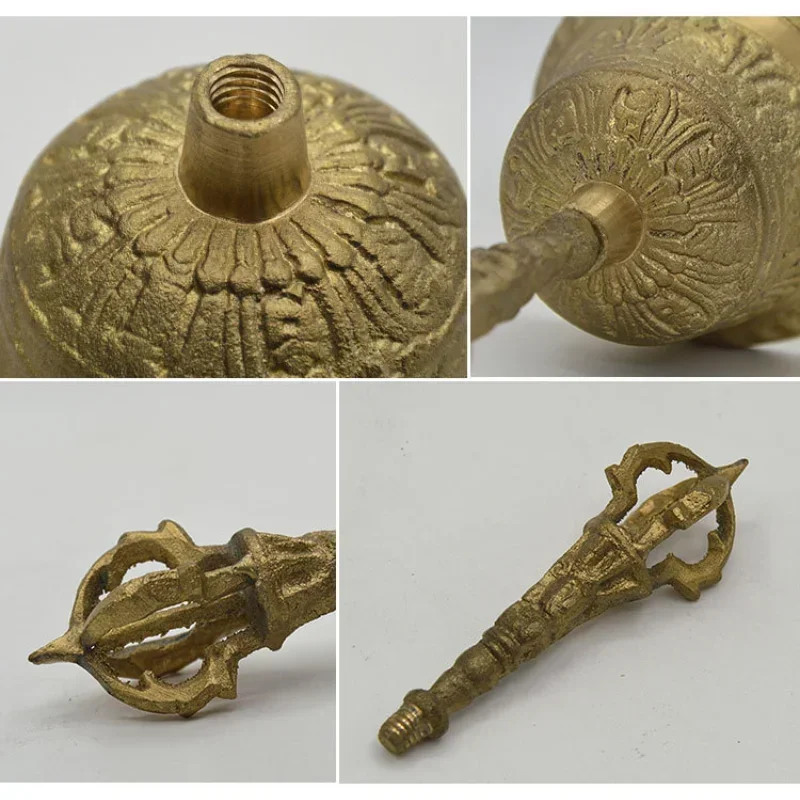 أجراس الطقوس النحاسية أجراس البوذية التبتية للعرافة ويكا فنغشوي بصوت عال دعوة التأمل جرس اليد إنذار الصلاة النحاس #5