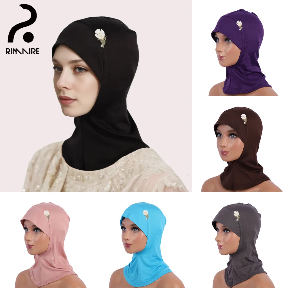 

Classic Black Modal Muslim Hijab Caps with Brooch Sets Fashion Instant Turban Ladies Islam Inner Caps Daily Wholesale RIMAIRE