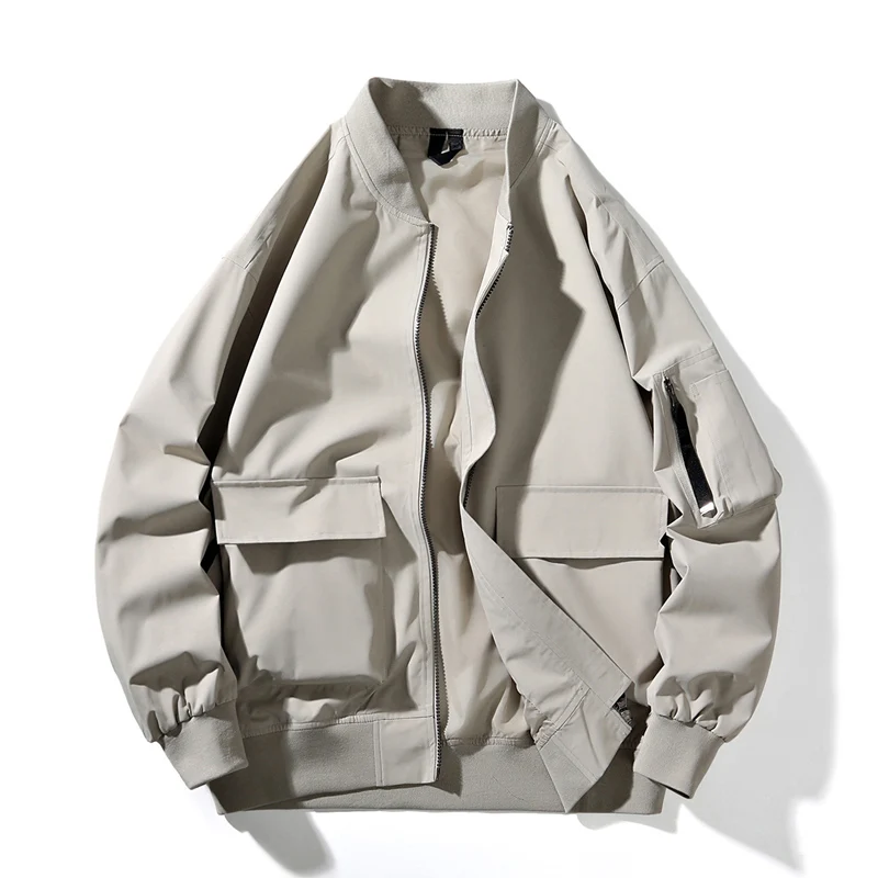 

Solid Color Casual Bomber Jacket for Men Outdoor Comfortable Windproof Male Clothes Quality Baseball Collar Outerwear Plus Size