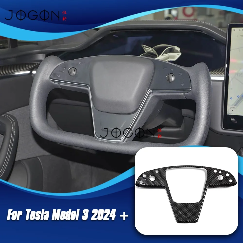 

For Tesla Model S Plaid Long Range 2021-2024 Carbon Fiber Car Interior Yoke Steering Wheel Button Strip Cover Trim Accessories