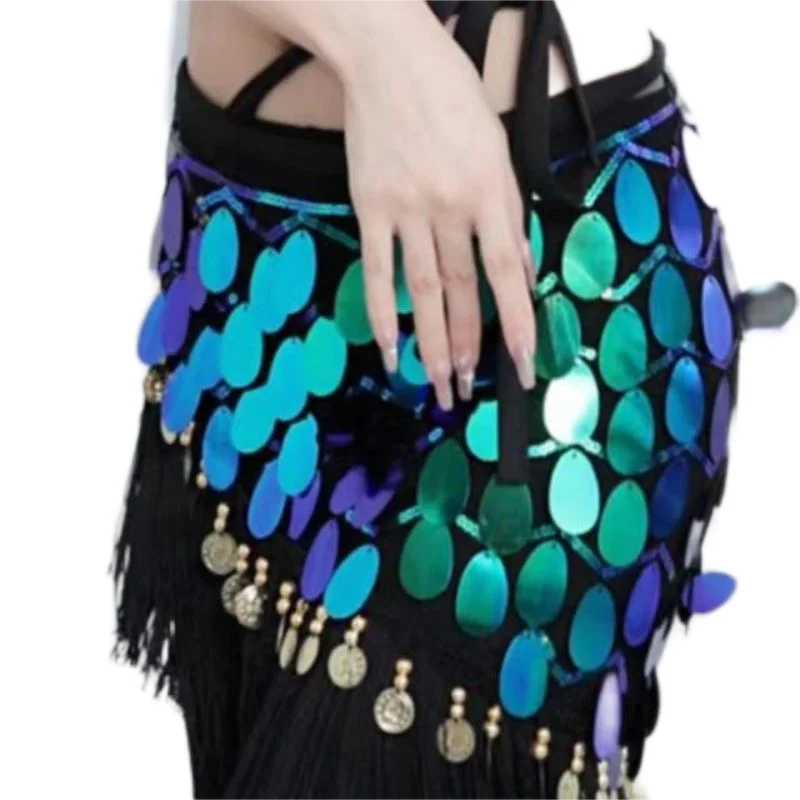 Women Belly Dance Hip Scarf Sexy Tassel Sequin Hip Short Skirt Oriental Dance Training Suit Accessories Wrapped Hip Scarf