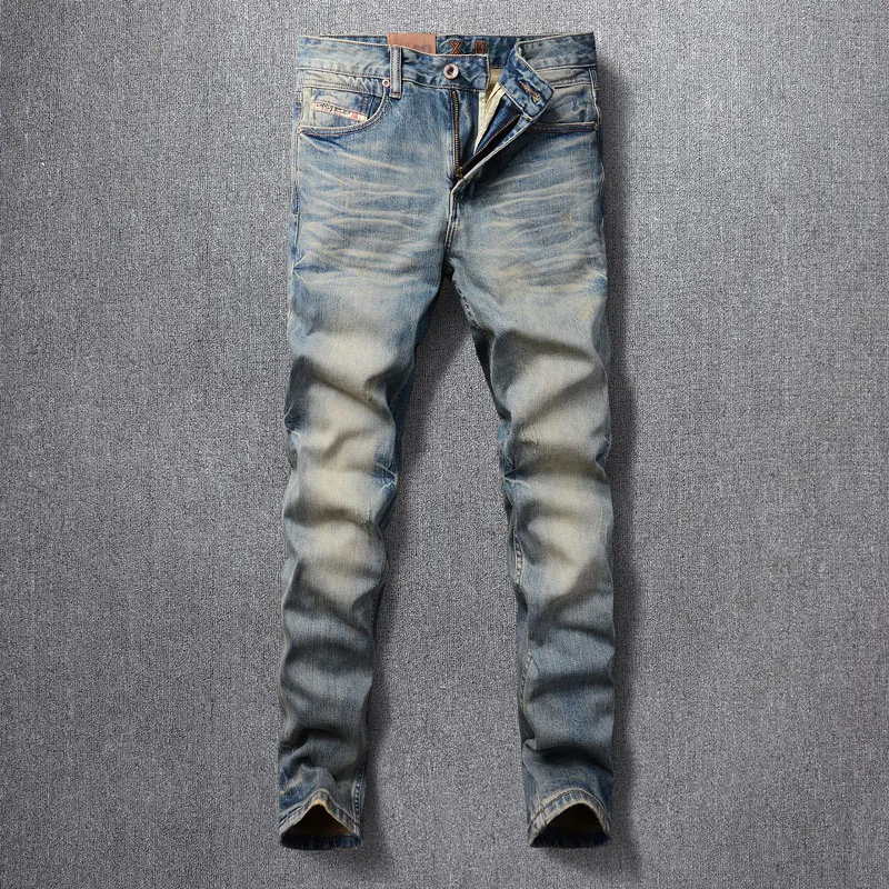 

Italian Style Fashion Men Jeans High Quality Retro Washed Blue Stretch Slim Fit Designer Ripped Jeans Men Vintage Denim Pants