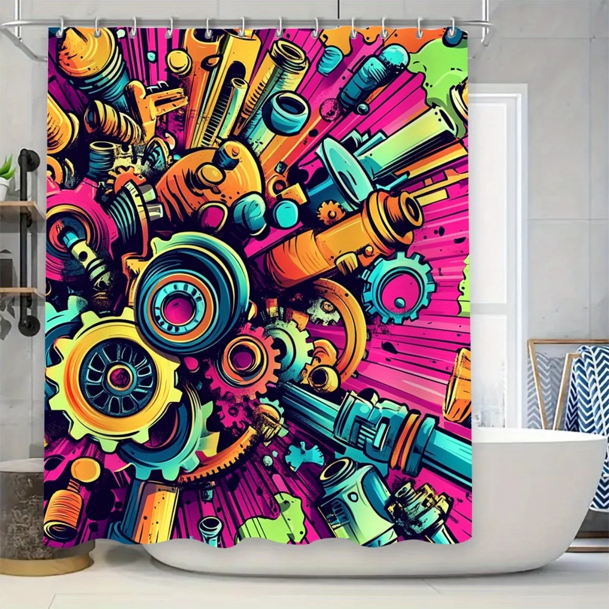 4pcs Colorful and vibrant Colorful High Quality Shower Curtain and Non-Slip Bath Mat Set - Durable and Absorbent Bathroom