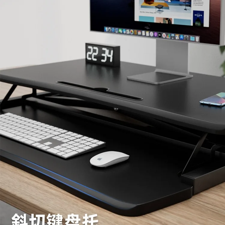 Stand Up Computer Workbench Desktop Stand Heightened Office Notebook Solid Wood Monitor Pneumatic