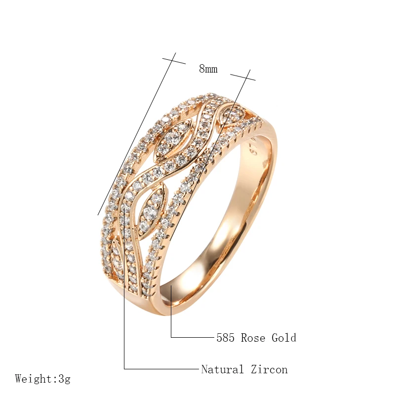 Kinel New Unique Design 585 Rose Gold Color Rings for Women Girl Fashion Geometric Natural Zircon High Quality Daily Jewelry