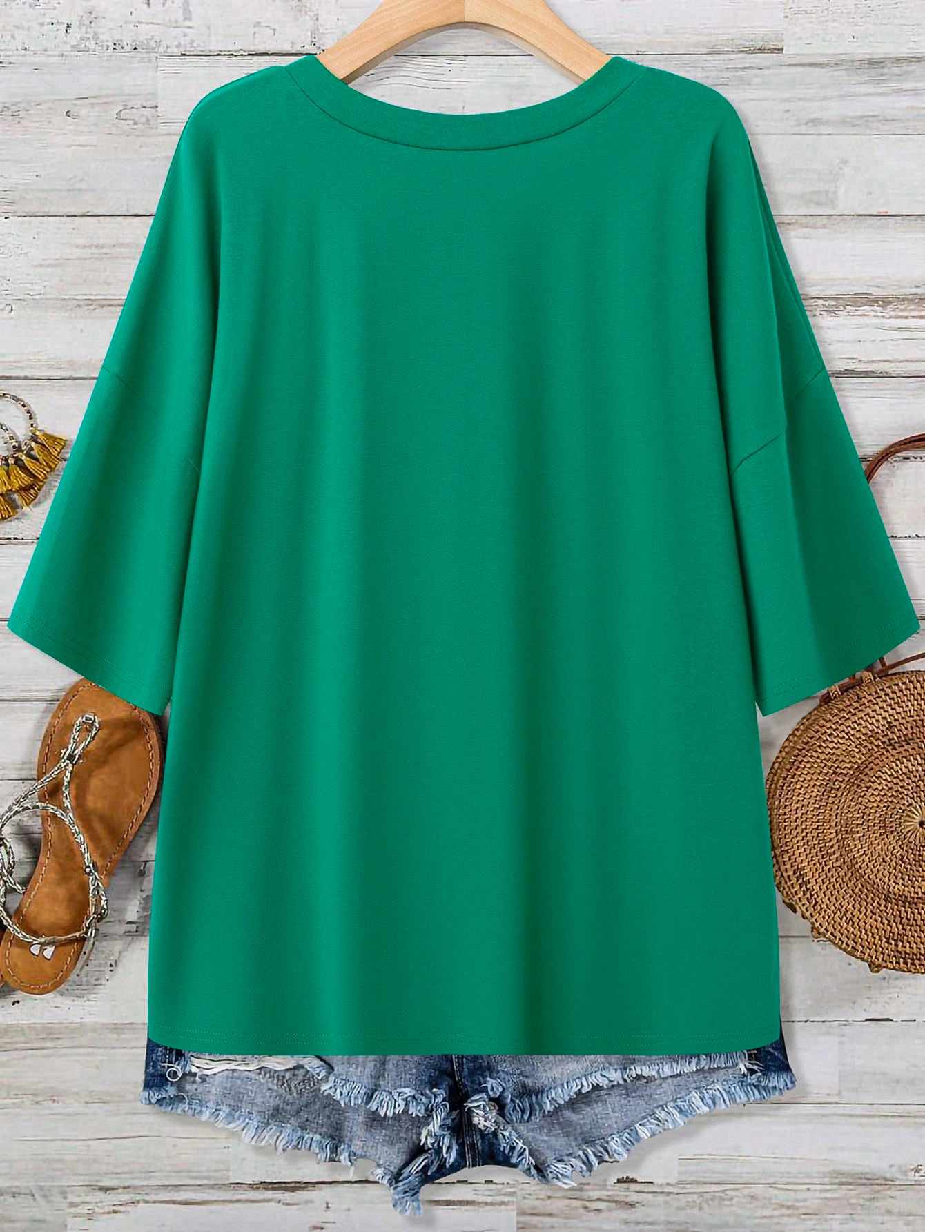 New style fashionable deep V-neck versatile solid-color short-sleeved women's T-shirt