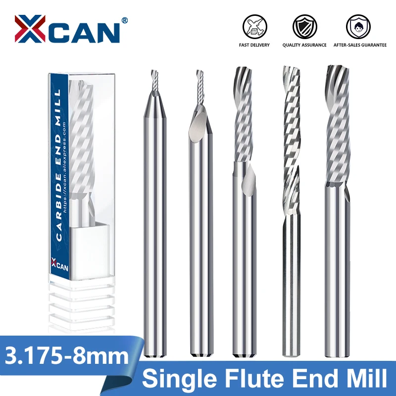 XCAN CNC 라우터 비트 목재 PVC용 3D 단일 플루트 밀링 커터, 3.175 4 6 8mm 생크 1 플루트 나선형 카바이드 엔드 밀 커터