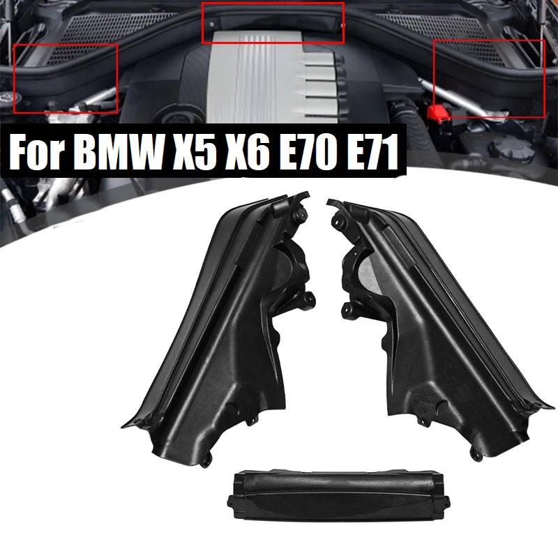 3pcs Car Engine Upper Compartment Partition Panel Set For BMW X5 X6 E70 Black Plastic 51717169420 51717169421 51717169419 Parts