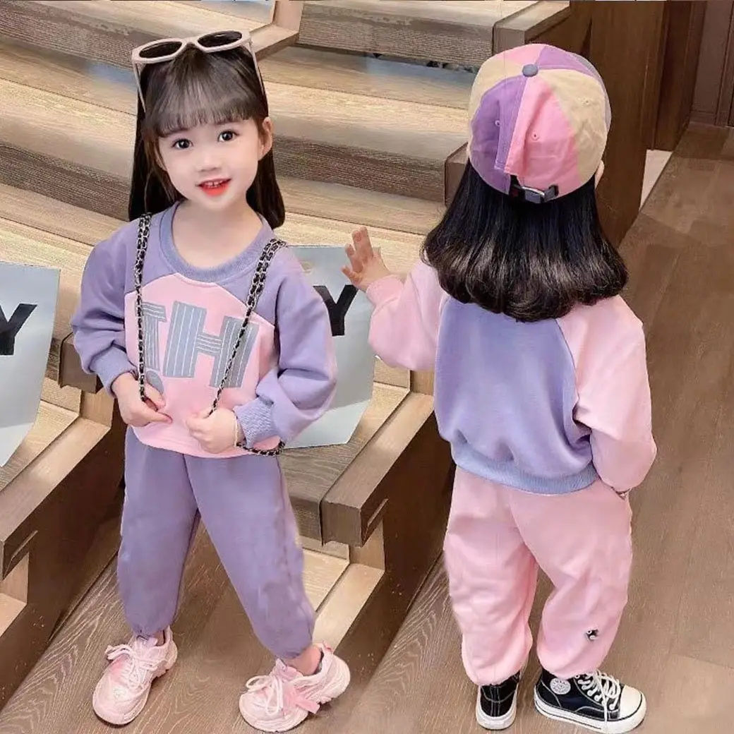 Children's Clothing Sets Monogram Print Hoodie + Pants 2pcs Sets Kids Clothes for Girls 2 To 6 Years Outfit Set