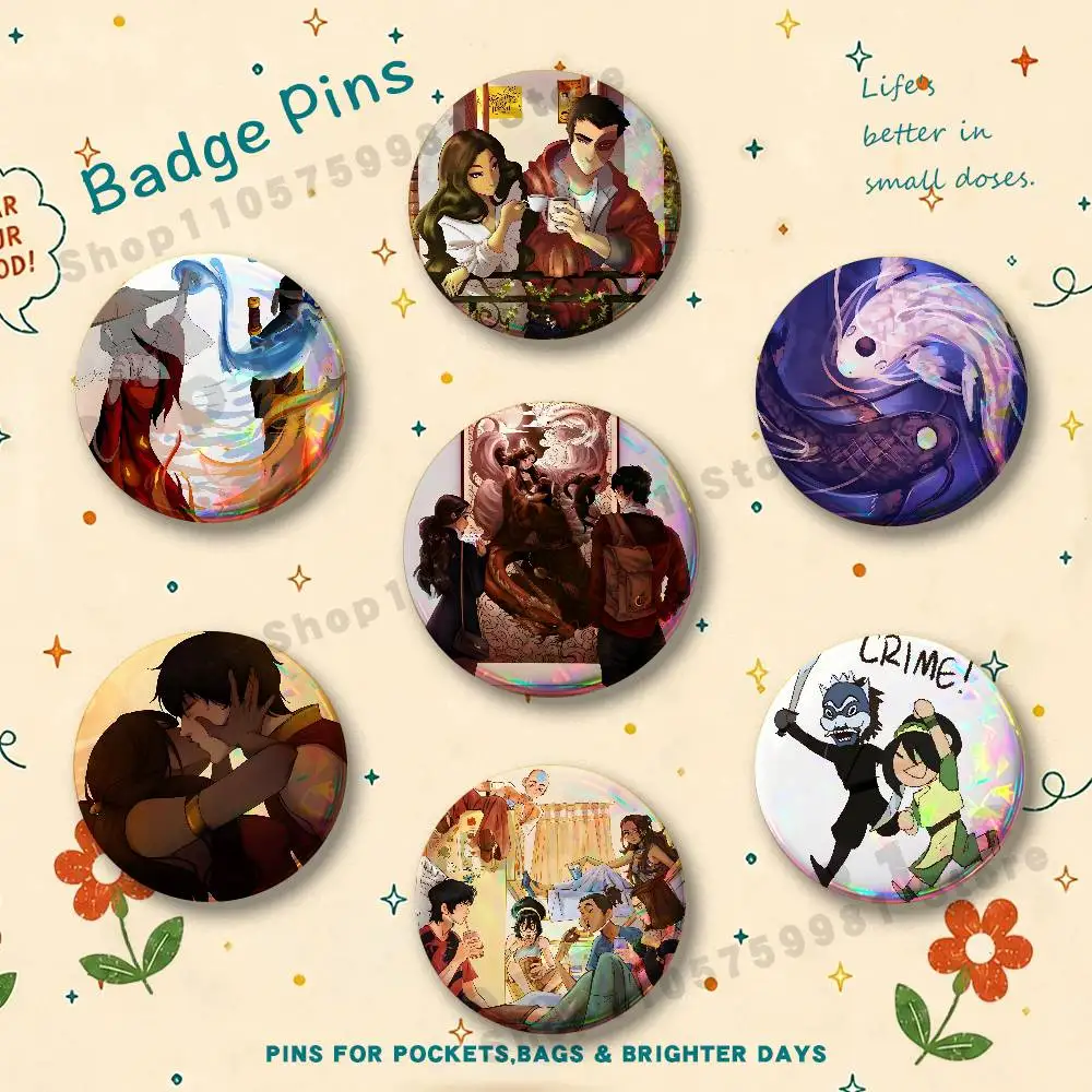 Aang Katara Beifong Zuko Avatar Round Pins Cartoon Brooches Stylish Ornament Badge for Backpack Accessorys Gifts