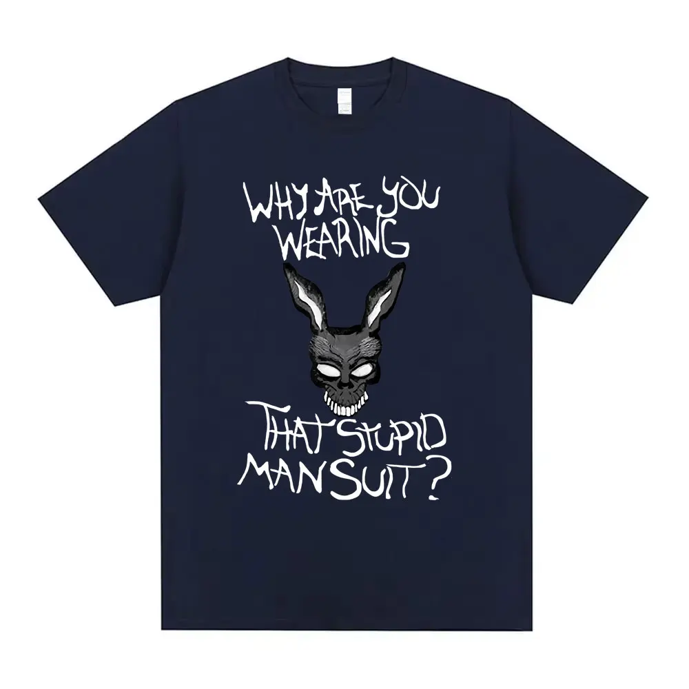 فيلم دوني داركو لماذا يرتدي هذا الرجل الغبي البدلة مضحك ميمي تي شيرت الرجال النساء عادية القطن خمر قصيرة الأكمام تي شيرت #2