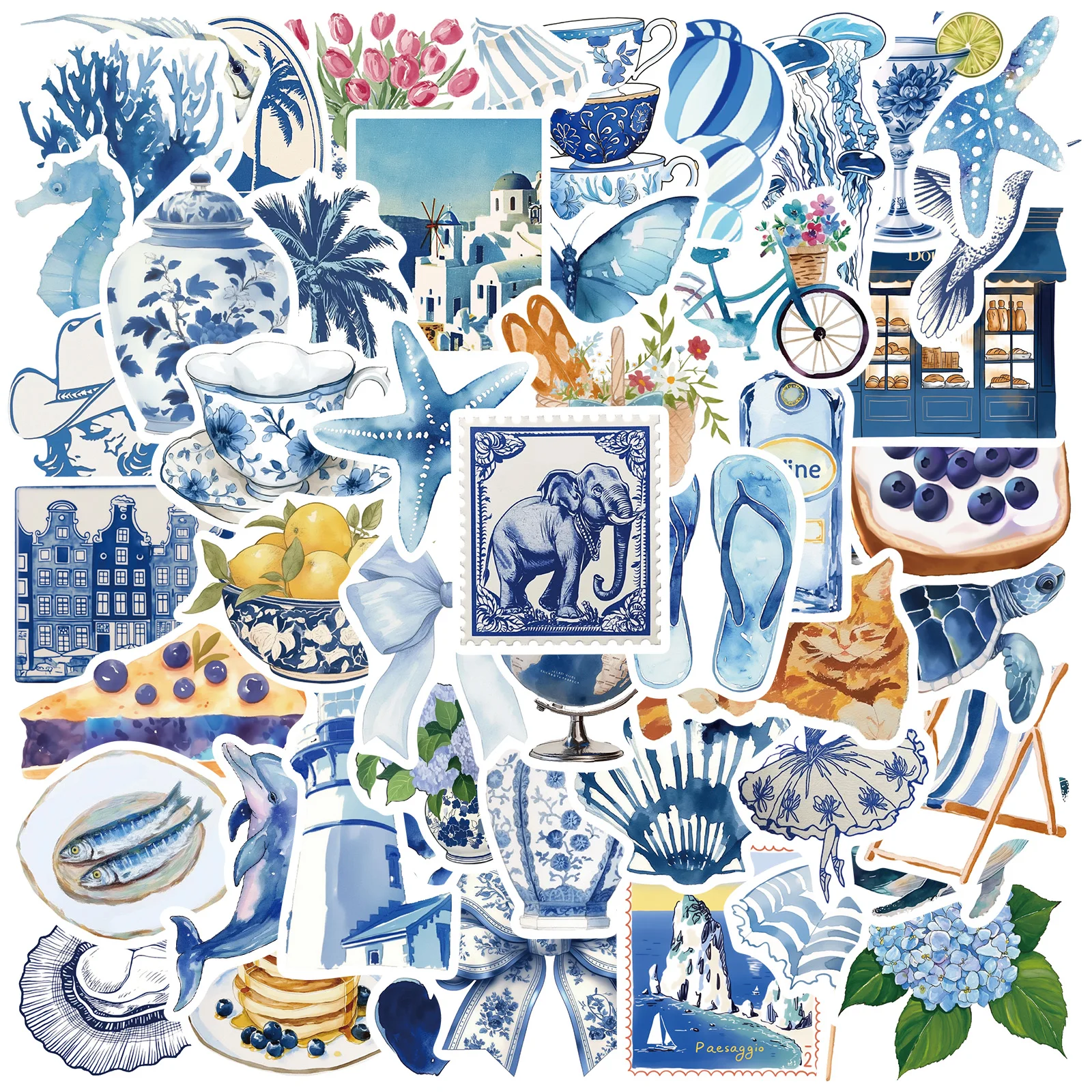50 pçs bonito azul vsco adesivos bonito dos desenhos animados adesivo para garrafa de água portátil scrapbook bagagem crianças adolescentes adultos festa fornecimento